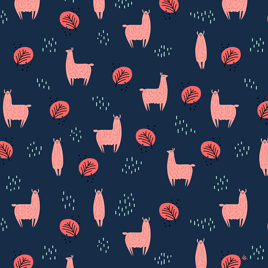 THE LLAMAS_forest llama blue pattern_quirky animals collection_laura galeazzo